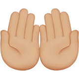 beide handpalmen omhoog: lichtgetinte huidskleur