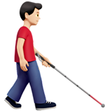 man met taststok: lichte huidskleur, naar rechts gericht