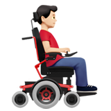 man in elektrische rolstoel: lichte huidskleur, naar rechts gericht