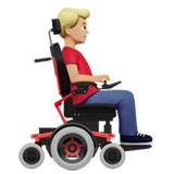 man in elektrische rolstoel: lichtgetinte huidskleur, naar rechts gericht