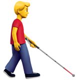 man met taststok: naar rechts gericht