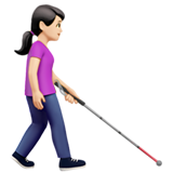 vrouw met taststok: lichte huidskleur, naar rechts gericht