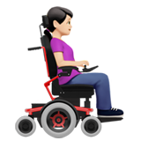 vrouw in elektrische rolstoel: lichte huidskleur, naar rechts gericht