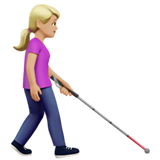 vrouw met taststok: lichtgetinte huidskleur, naar rechts gericht