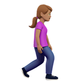 wandelende vrouw: getinte huidskleur, naar rechts gericht