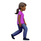 wandelende vrouw: donkergetinte huidskleur, naar rechts gericht