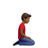 knielende man: donkergetinte huidskleur, naar rechts gericht