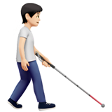 persoon met taststok: lichte huidskleur, naar rechts gericht