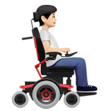 persoon in elektrische rolstoel: lichte huidskleur, naar rechts gericht