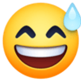 Grijnzend gezicht met zweetdruppels - Facebook