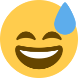 Grijnzend gezicht met zweetdruppels - Twitter / X