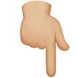 achterkant van hand met omlaag wijzende wijsvinger: lichtgetinte huidskleur