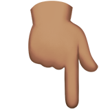 achterkant van hand met omlaag wijzende wijsvinger: getinte huidskleur