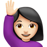 vrouw met opgeheven hand: lichte huidskleur