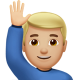 man met opgeheven hand: lichtgetinte huidskleur