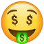 Smiley met dollartekens in ogen U+1F911 Smiley met dollartekens in ogen U+1F911